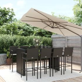 9 Piece Patio Bar Set Black Poly Rattan