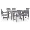 7 Piece Patio Dining Set Gray Wash Solid Acacia Wood