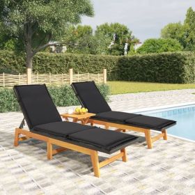 Sun Loungers with Cushions 2 pcs Poly Rattan and Solid Wood Acacia