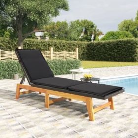 Sun Lounger with Cushion Poly Rattan and Solid Wood Acacia