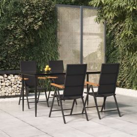 5 Piece Patio Dining Set Black and Brown Poly Rattan