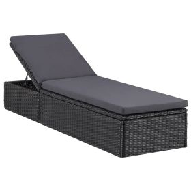 Sunlounger Poly Rattan Black and Dark Gray