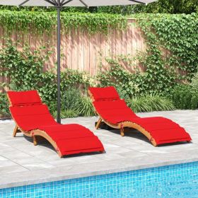 Sun Loungers with Cushions 2 pcs Red Solid Wood Acacia