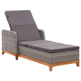 Sun Lounger Poly Rattan and Solid Acacia Wood Gray