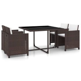 5 Piece Patio Dining Set with Cushions Poly Rattan Brown