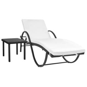 Sun Lounger with Cushion & Table Poly Rattan Black