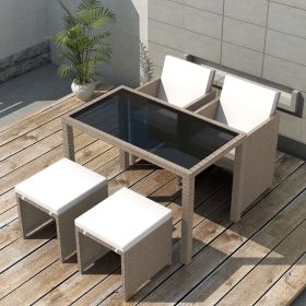 5 Piece Patio Dining Set with Cushions Poly Rattan Beige