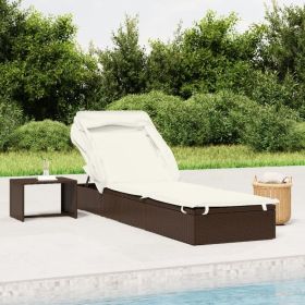 Sunbed with Foldable Roof Brown 83.9"x24.8"x38.2" Poly Rattan