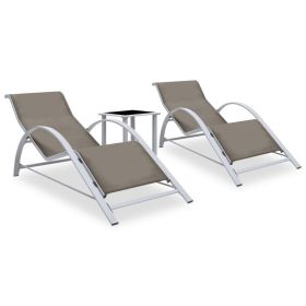 Sun Loungers 2 pcs with Table Aluminum Taupe