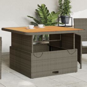 Patio Table Gray 43.3"x43.3"x28" Poly Rattan and Acacia Wood