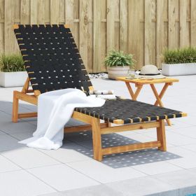 Sun Lounger Black Solid Wood Acacia and Fabric