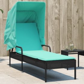 Sun Lounger with Canopy Black Poly Rattan