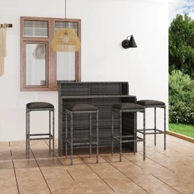 5 Piece Patio Bar Set with Cushions Gray