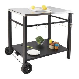 VEVOR Outdoor Grill Dining Cart with Double-Shelf, BBQ Movable Food Prep Table, Multifunctional Stainless Steel Table Top