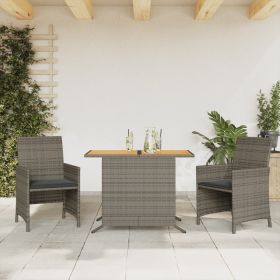 3 Piece Bistro Set with Cushions Gray Poly Rattan