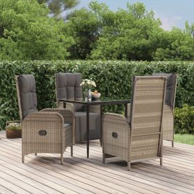 5 Piece Patio Dining Set with Cushions Black and Gray Poly Rattan