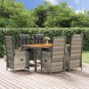 7 Piece Patio Dining Set with Cushions Gray Poly Rattan