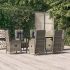 7 Piece Patio Dining Set with Cushions Black and Gray Poly Rattan