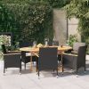 7 Piece Patio Dining Set with Cushions Black