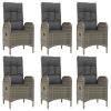 7 Piece Patio Dining Set with Cushions Black and Gray Poly Rattan