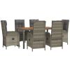 7 Piece Patio Dining Set with Cushions Gray Poly Rattan