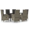 7 Piece Patio Dining Set with Cushions Black and Gray Poly Rattan