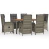 7 Piece Patio Dining Set with Cushions Gray Poly Rattan