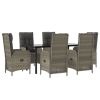 7 Piece Patio Dining Set with Cushions Black and Gray Poly Rattan