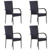 5 Piece Patio Dining Set Black Poly Rattan