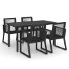 5 Piece Patio Dining Set PVC Rattan Black