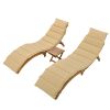 TOPMAX Outdoor Patio Wood Portable Extended Chaise Lounge Set with Foldable Tea Table for Balcony, Poolside, Garden, Brown