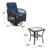 3 Pieces Conversation Set, Outdoor Wicker Rocker Swivel Patio Bistro Set, Rocking Chair with Glass Top Side Table,Navy Blue