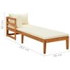 Sun Lounger with 1 Armrest Cream White Solid Acacia Wood