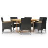 7 Piece Patio Dining Set with Cushions Black