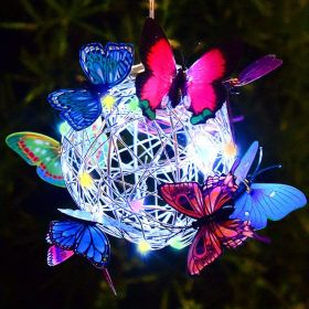 1pc LED Solar Butterfly Ball Wind Chime Light Hanging Lantern Garden Yard Decor Solar Lights Outdoor Butterfly Lights Garden Decorative Solar Lights W (Color: Multicolor)