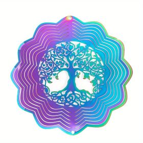 1pc Colorful Tree Of Life Wind Chime Spinner Laser Cut 3D Stainless Steel Sequins Garden Reflective Pendant Bird Scare Repeller, 3.94inch (Model: Flower, size: 10cm/3.94inch)