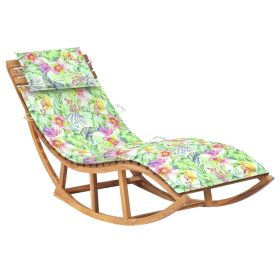 Rocking Sun Lounger with Cushion Solid Teak Wood (Color: Brown)