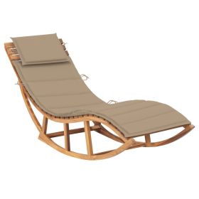 Rocking Sun Lounger with Cushion Solid Teak Wood (Color: Beige)