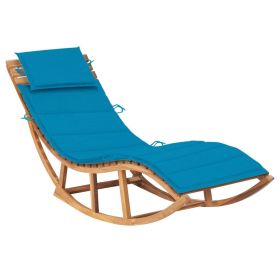 Rocking Sun Lounger with Cushion Solid Teak Wood (Color: Blue)