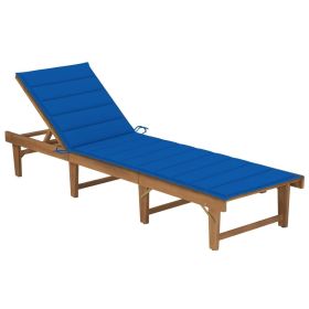 Folding Sun Lounger with Cushion Solid Acacia Wood (Color: Blue)