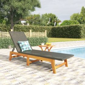 Sun Lounger with Table Poly Rattan and Solid Wood Acacia (Color: Black)