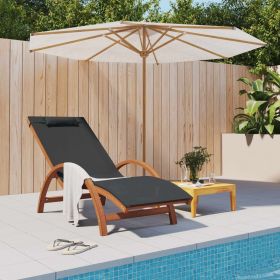 Sun Lounger with Pillow Gray Textilene and Solid Wood Poplar (Color: Gray)