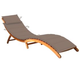 Patio Sun Lounger with Cushion Solid Acacia Wood (Color: Taupe)