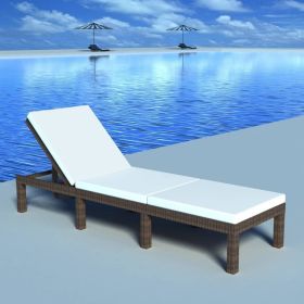 Sun Lounger with Cushion Poly Rattan Brown (Color: Brown)