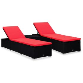 3 Piece Patio Sun Loungers with Tea Table Poly Rattan Black (Color: Black)