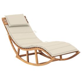 Rocking Sun Lounger with Cushion Solid Teak Wood (Color: Cream)