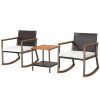 3 Pieces Rattan Rocking Bistro Set with Coffee Table and Cushions