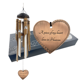 Bamboo Memorial Wind Chime Painted Heart and Angel Wings Sympathy Wind Chime Gift (Color: Copper Heart)