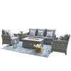 Direct Wicker 5-Piece Wicker Patio Fire Pit Sectional Seating Set with Gray Cushions