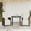 3 Piece Bistro Set with Cushions Brown Poly Rattan